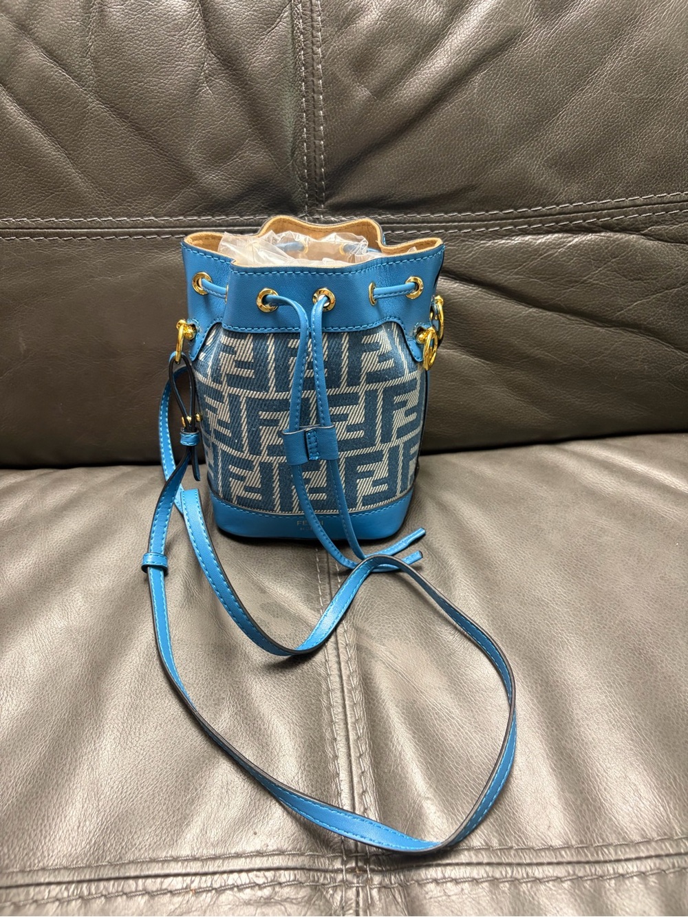 Blue Monogram Mini Bucket Crossbody Bag